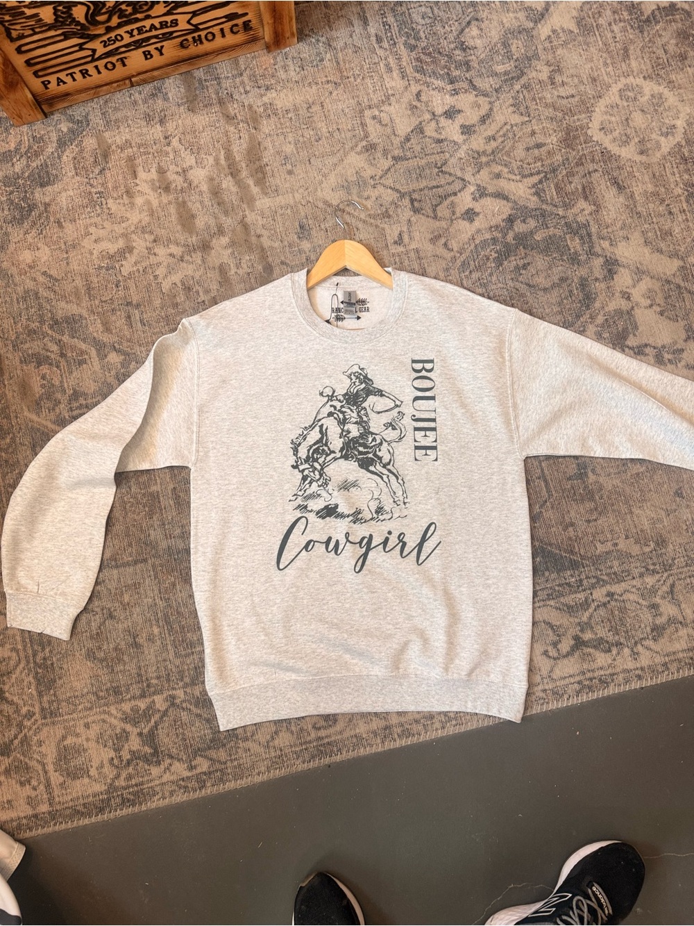 Gildan Light Heather Gray Sweatshirt with Black Arrow & Leaf Graphic